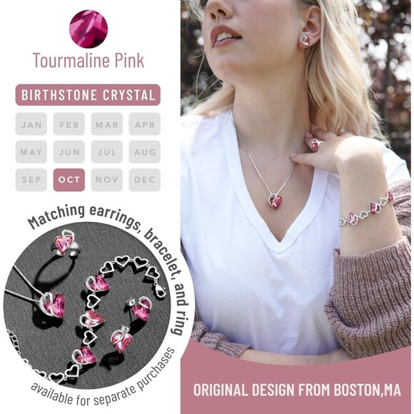 Infinity Love Birthstone Heart Pendant Quartz Pink Necklace Women Mom Silver - Picture 4 of 8